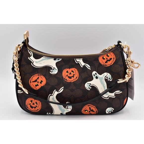 Coach Teri Shoulder Bag In Signature Canvas Pumpkin Halloween Print CCE71 NWT - Picture 6 of 16